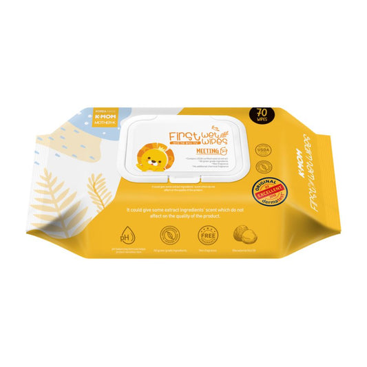 K-MOM Servetėlės 70 vnt. Liūtas First wet wipes 70 vnt.