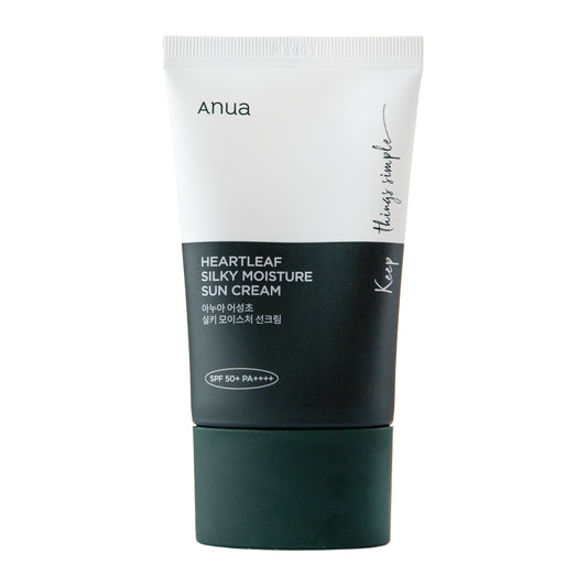 Anua Heartleaf Silky Moisture Sun Cream SPF50+/PA++++ apsauginis veido kremas pasauga nuo saules veidui apsauginis kremas nuo saules spf veidui korejietiska kosmetika geriausias kremas nuo saules lietuvoje kremai nuo saules internetu